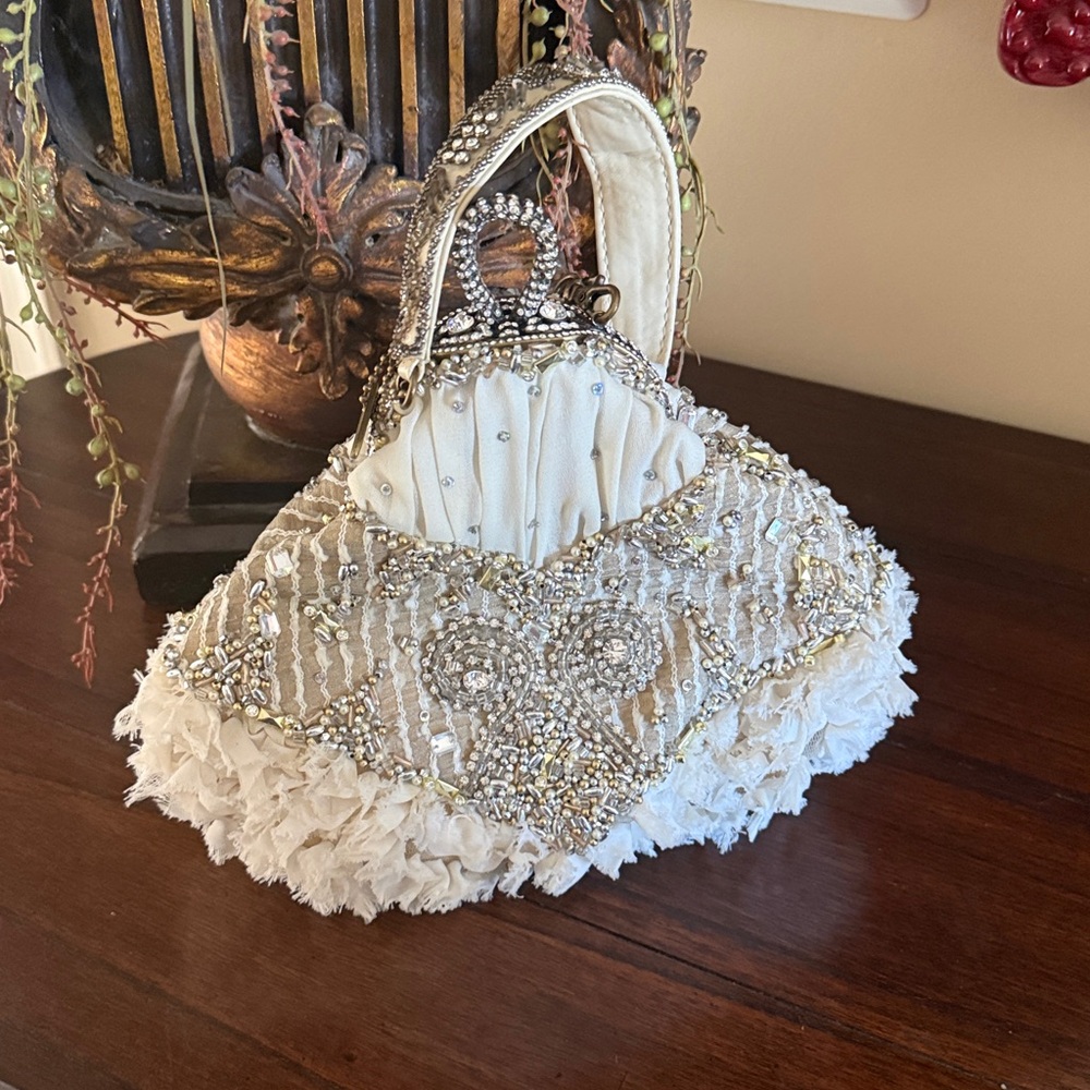 Mary Francis Crystal Embellished Ivory Evening Bag - Picture 2 of 3